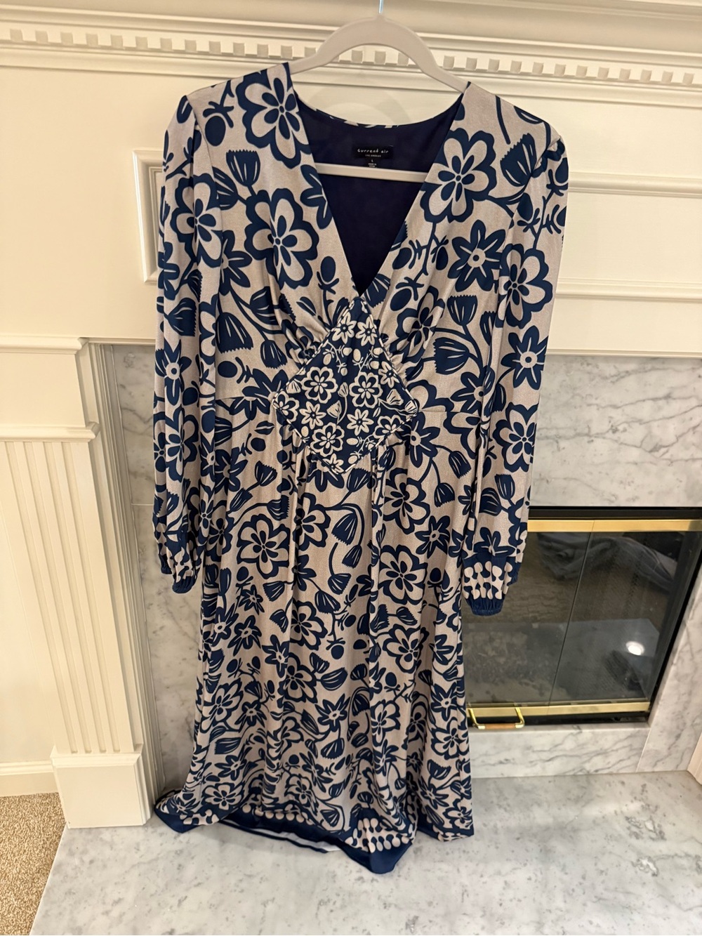 Current Air Navy and Cream Floral V-Neck Midi Dress